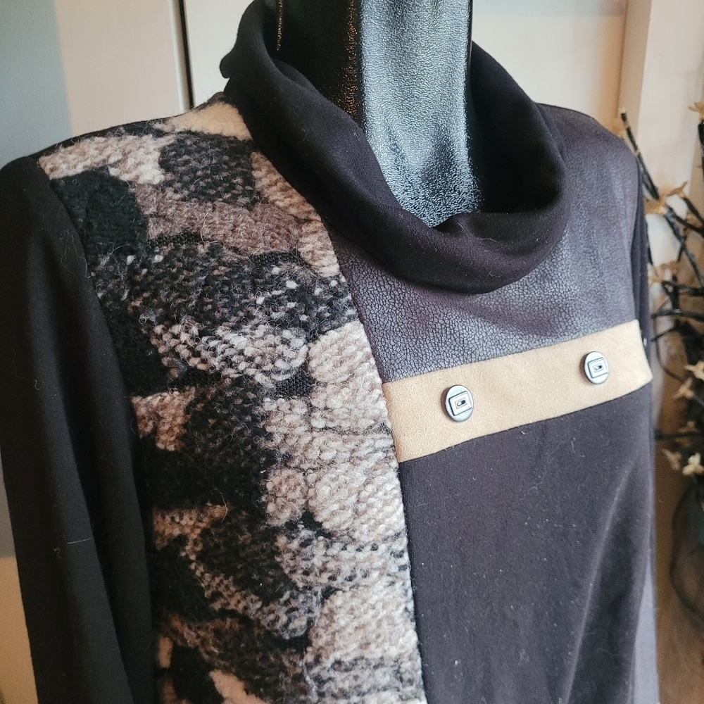 Vex Collection Multi Fabric Patchwork Turtleneck Sz. 46